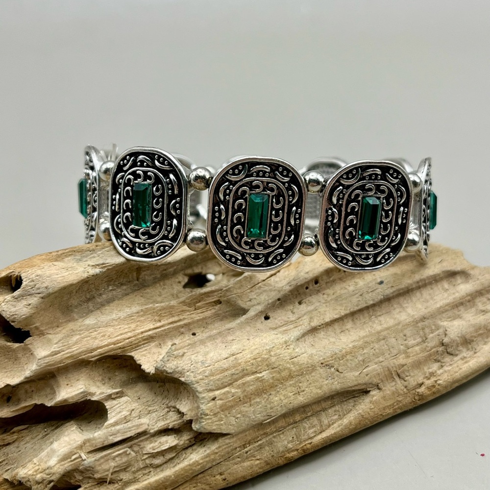 Elegant Silver and Green Bracelet